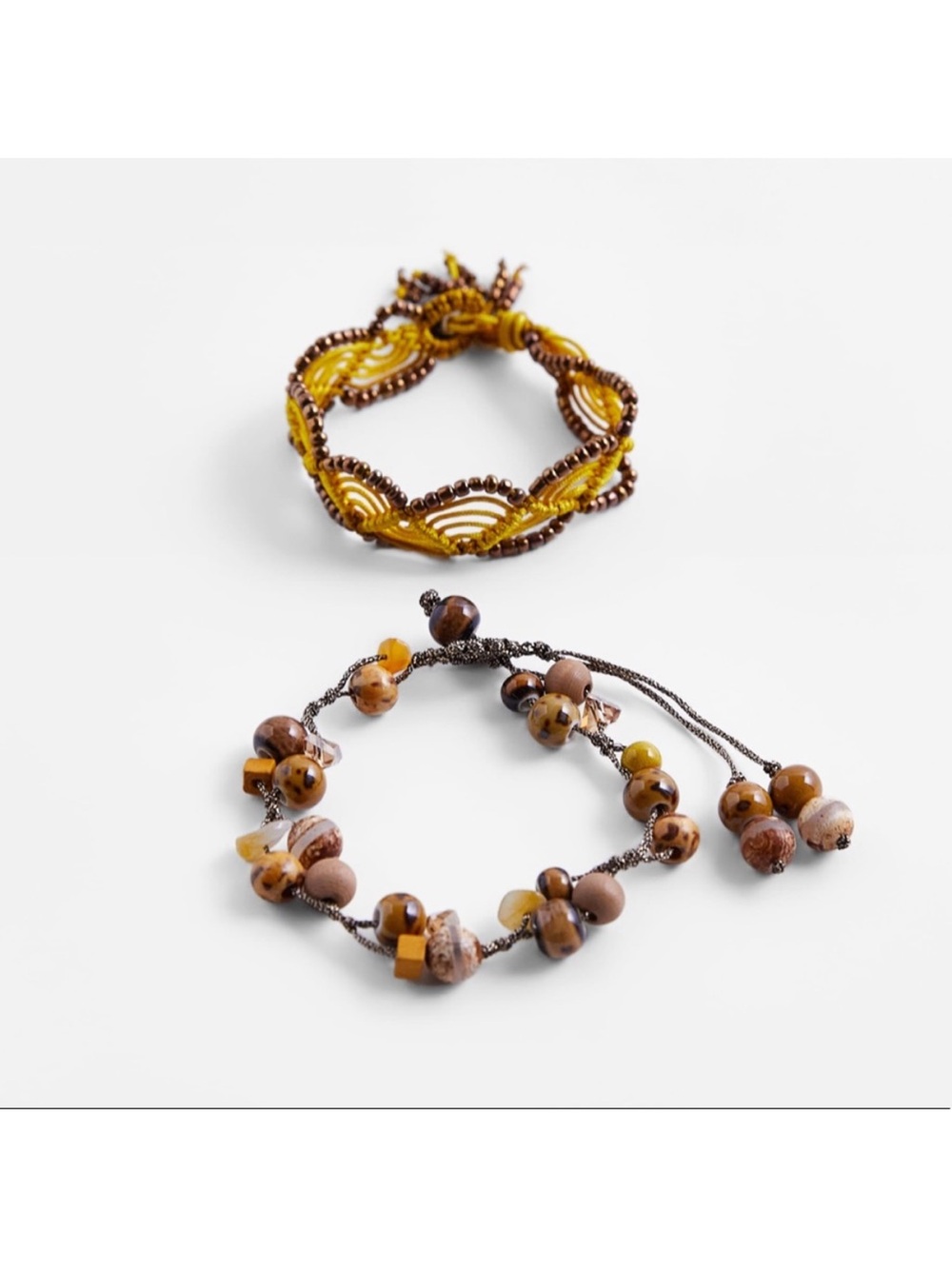 Zara NWOT Yellow and Brown Beaded Bracelets - Set of 2